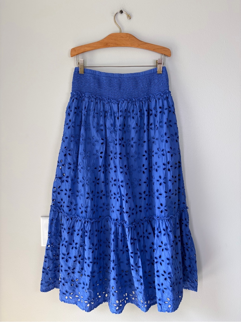Jennifer & Grace Tiered Floral Eyelet Smocked Waist Midi Skirt Prairie Farmhouse - Picture 2 of 9